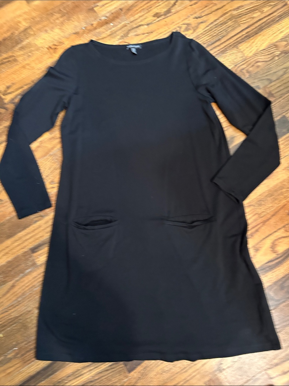 Eileen Fisher Black Long-Sleeve Pocket Shift Dress